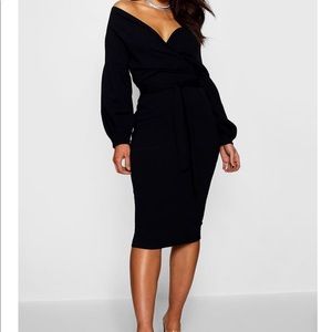 Off the shoulder wrap midi dress
